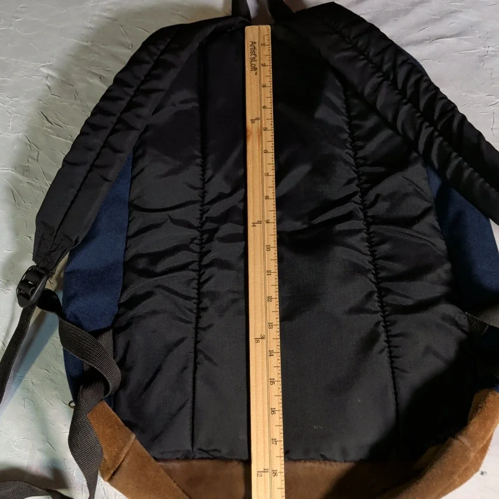 Vintage Jansport Backpack Suede Leather Bottom Retro 90's Book Bag Blue School
